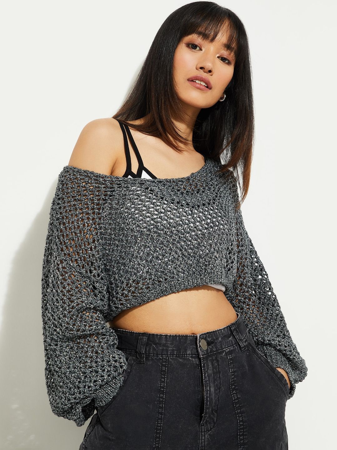 

max Women Crop Pullover, Grey
