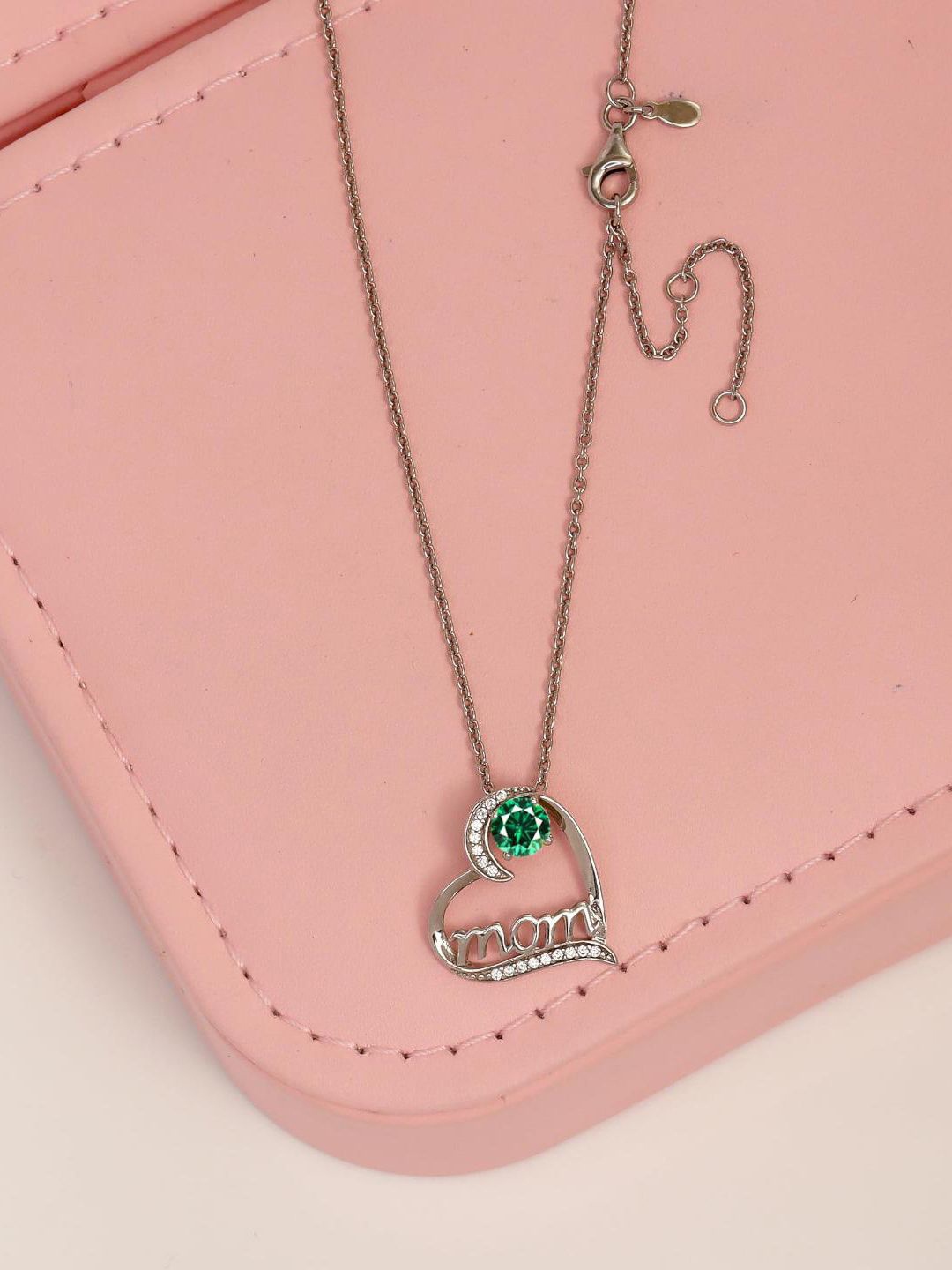 

LeCalla 925 Sterling Silver Silver-Plated Mom Love Heart Birthstone Pendants With Chains