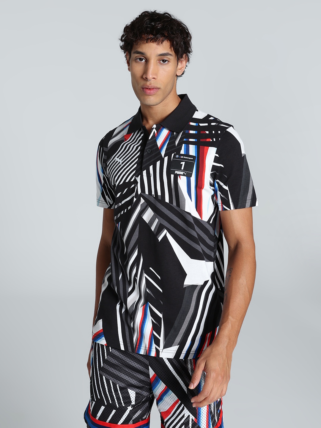 

PUMA Motorsport Men BMW M Abstract Printed Polo Collar Cotton T-shirt, Black