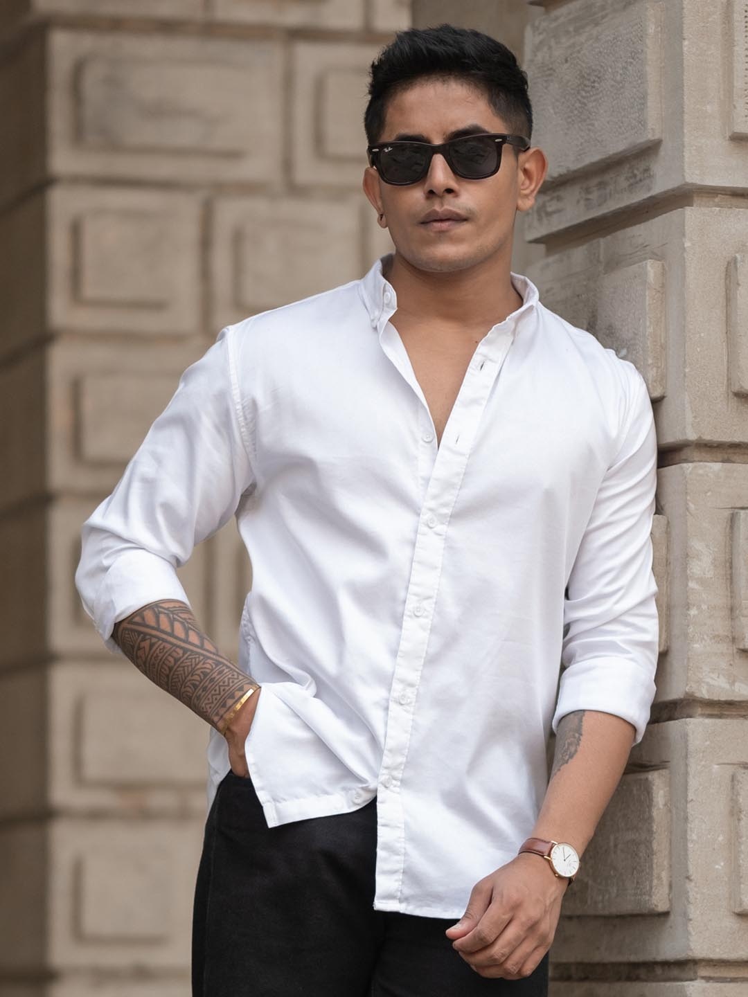 

Powerlook Men Button-Down Collar Solid Casual Shirt, White