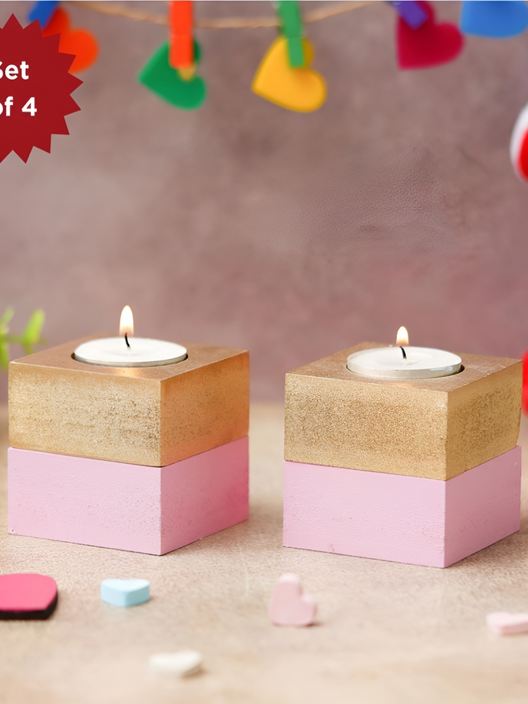 

eCraftIndia Pink & Brown Set of 4 Candle Holder