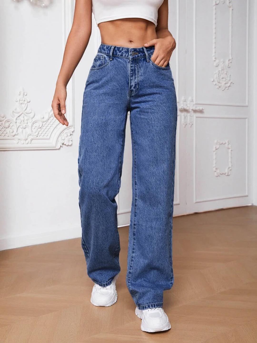 

RIVI Women Jean Boyfriend Fit High-Rise Stretchable Jeans, Blue