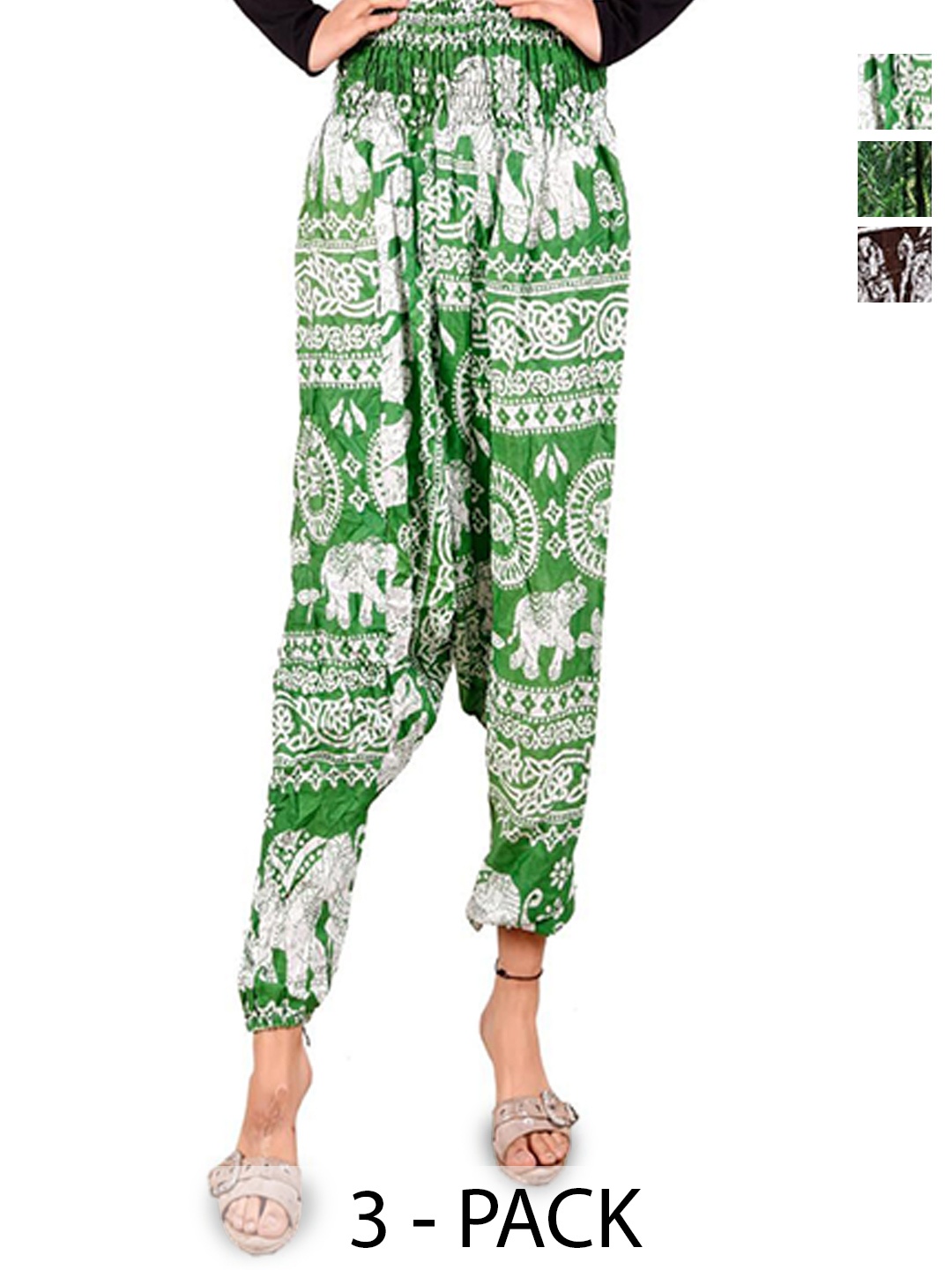 

NarNari Pack Of 3 Printed Mid-Rise Harem Pants, Green