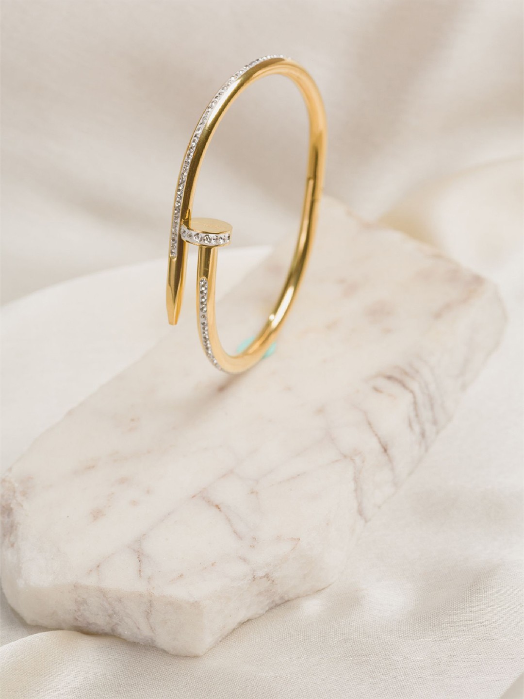 

ARTKLIM Gold-Plated Artificial Stones Studded Bangle-Style Bracelet