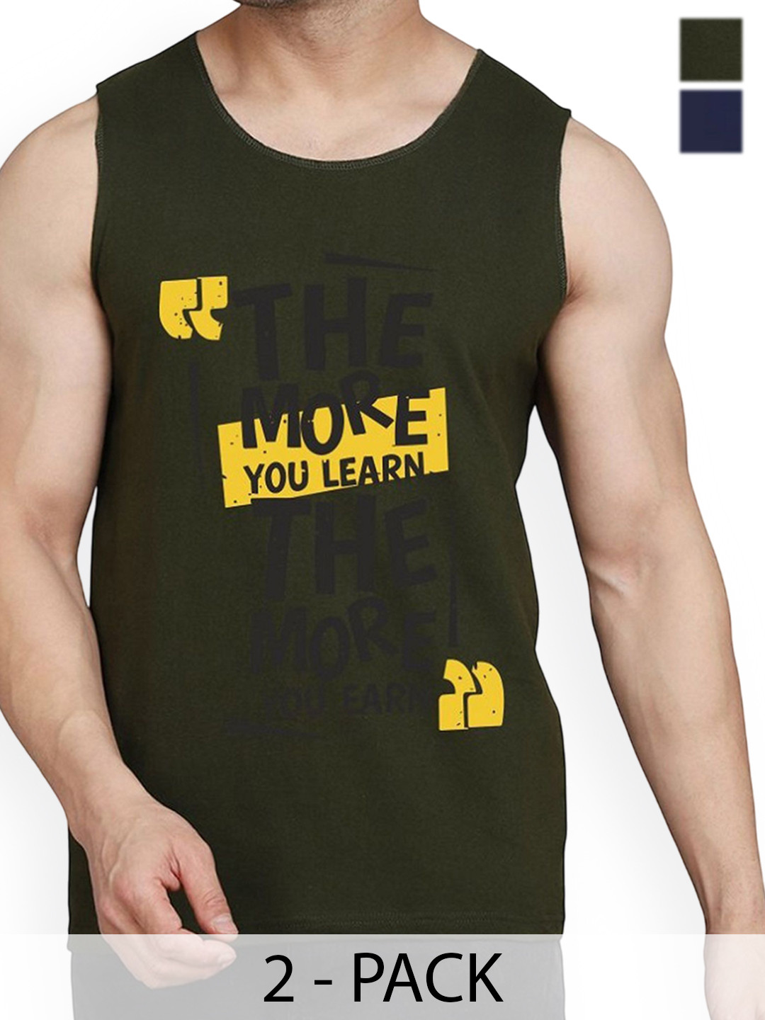 

WOOSTRO Men Pack Of 2 Printed Innerwear Vests - RS26 CMB (MORE OLIVE) (HARD NAVY)