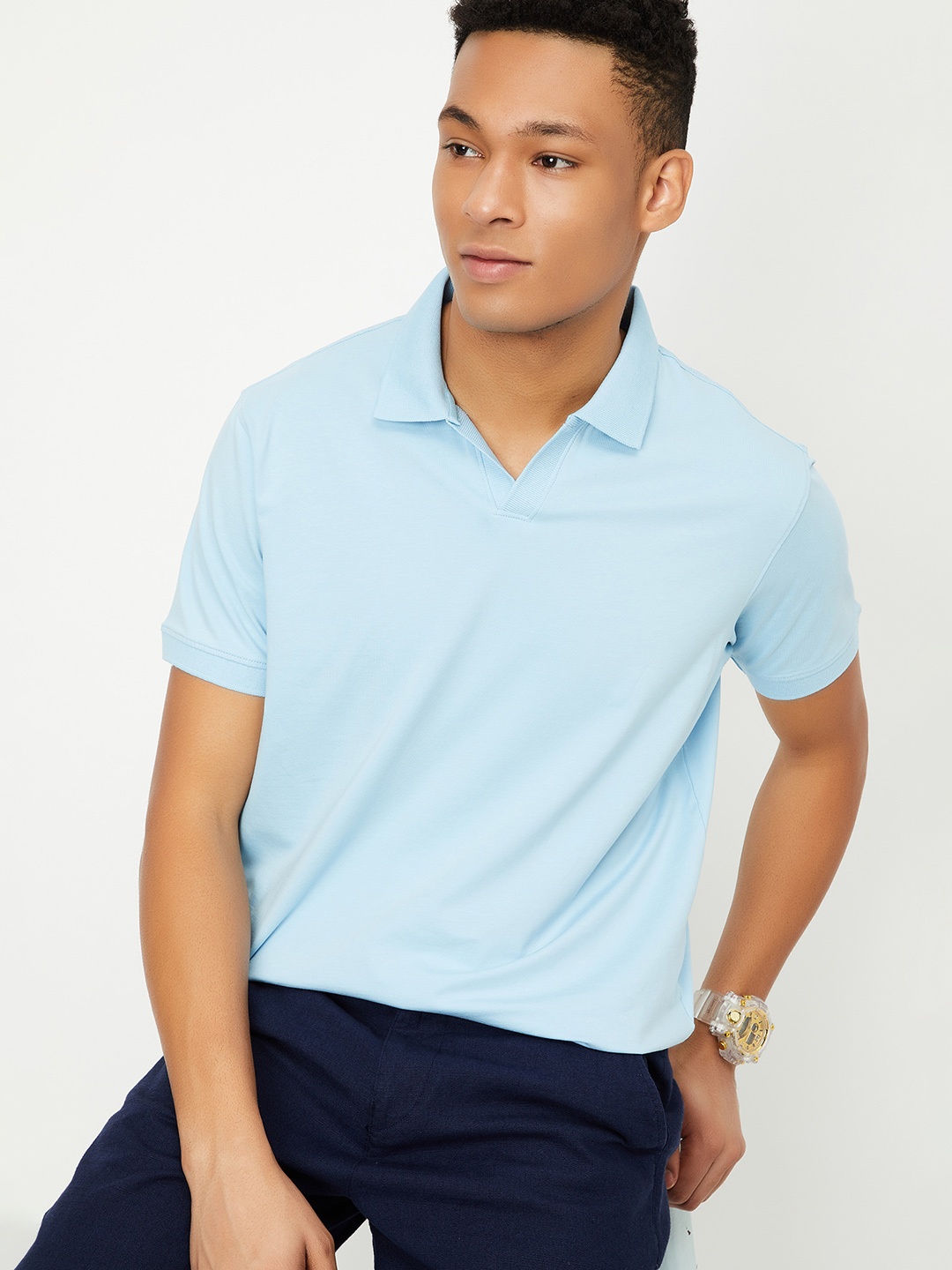 

max Men Solid Polo Collar Cotton T-shirt, Turquoise blue