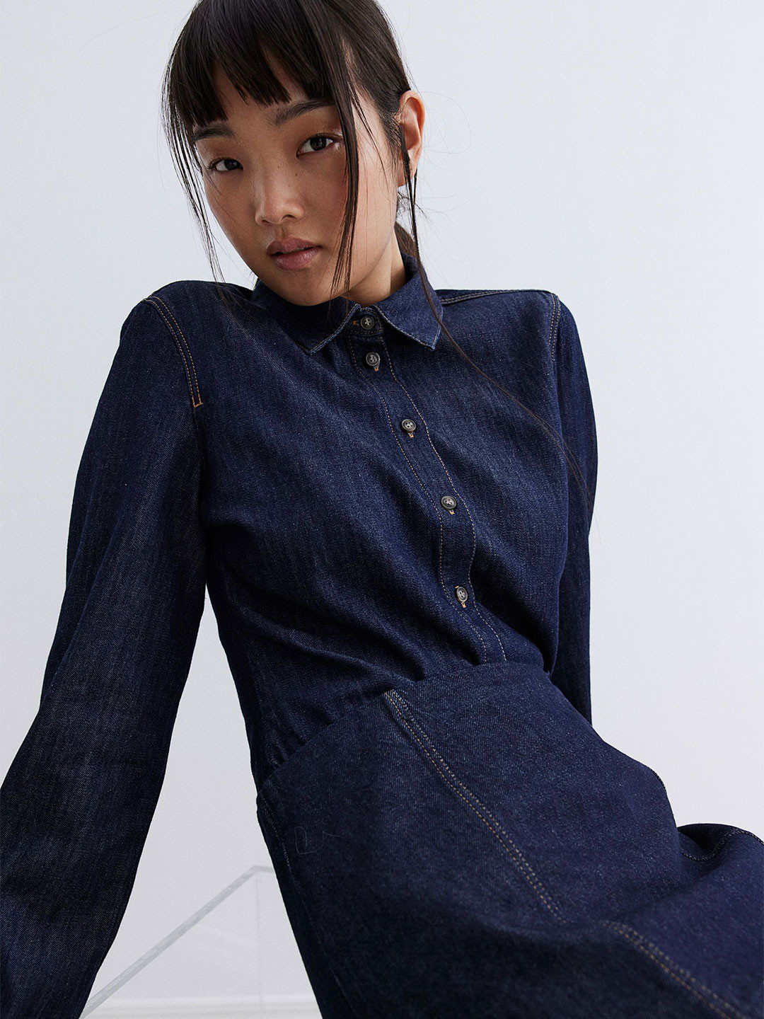 

H&M Short Denim Shirt, Navy blue