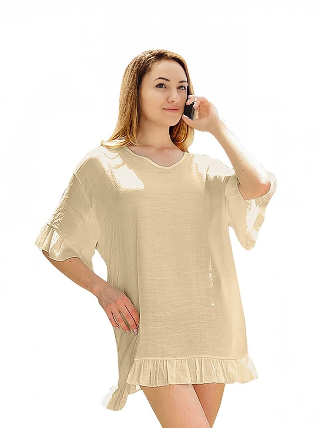 

StyleCast Women Bell Sleeve A-Line Mini Dress, Beige
