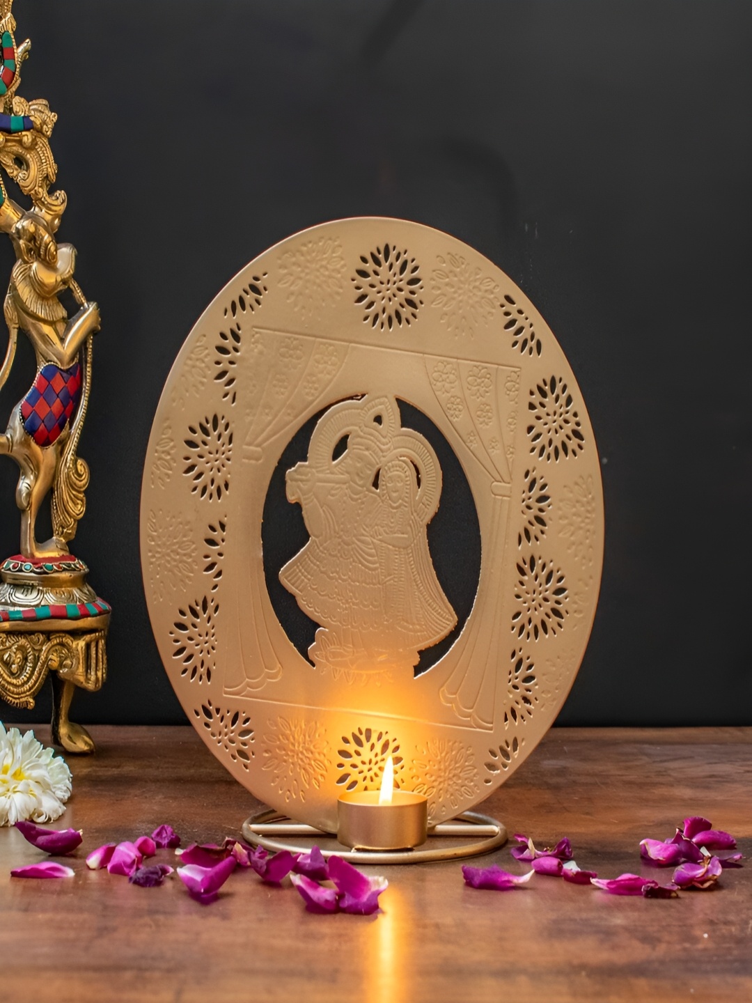

Craftlayout Gold-Toned Textured Metal Tea Light Candle Holder