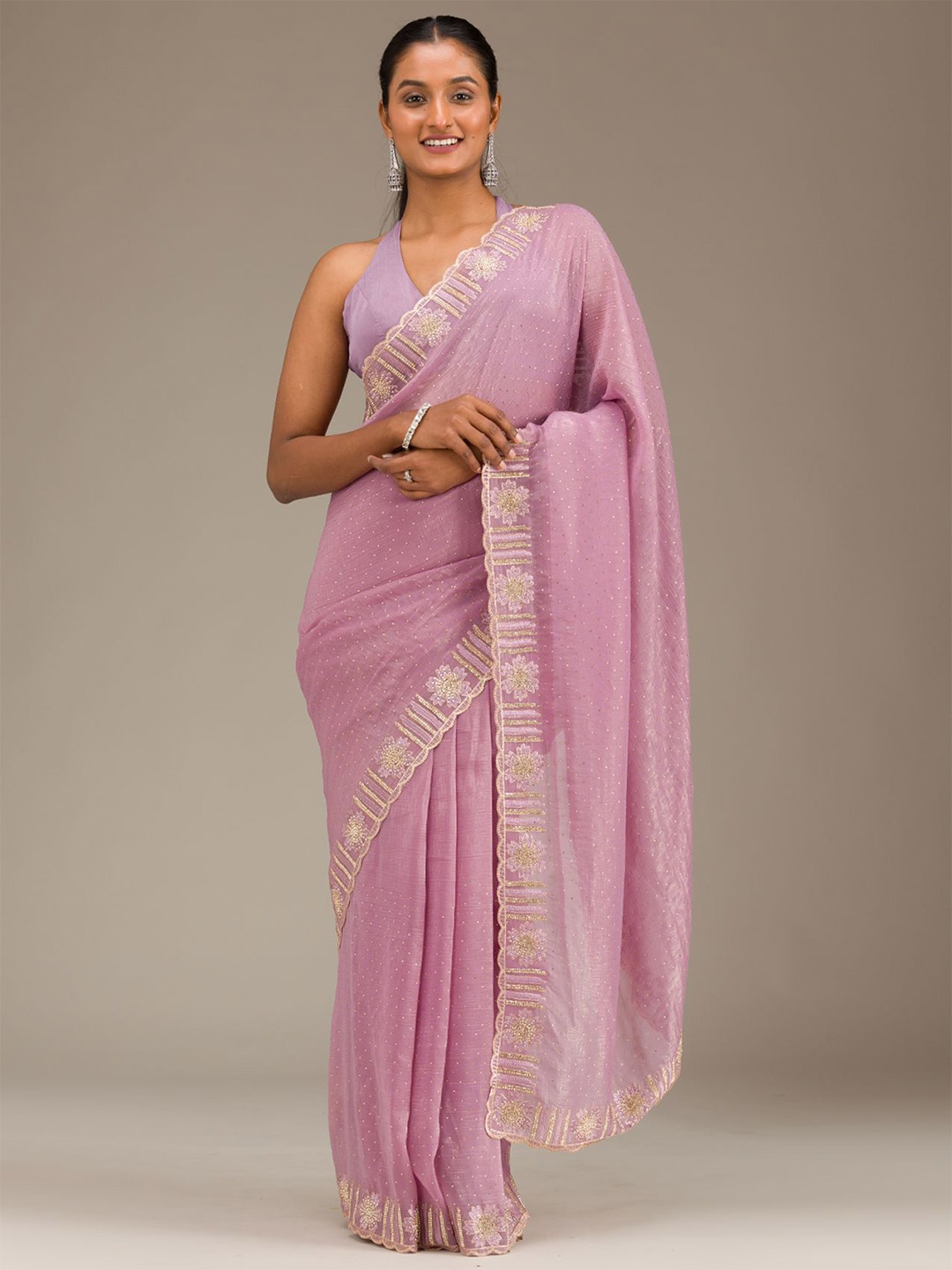 

Koskii Embellished Lavender Stone work Tissue Saree