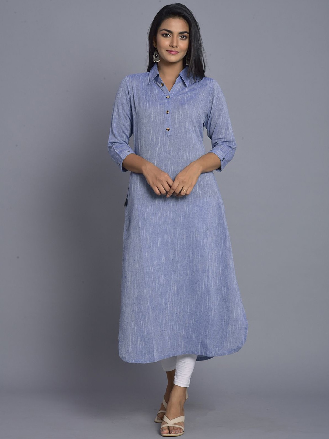 

Anootha Shirt Collar Cotton Straight Kurta, Blue