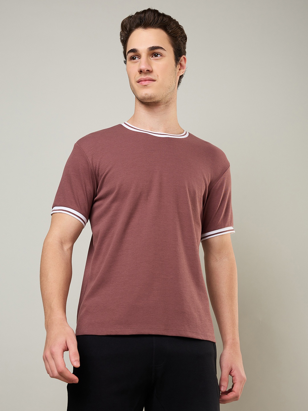 

CELSIUS Men Moisture Wicking Solid Round Neck Cotton T-shirt, Rose