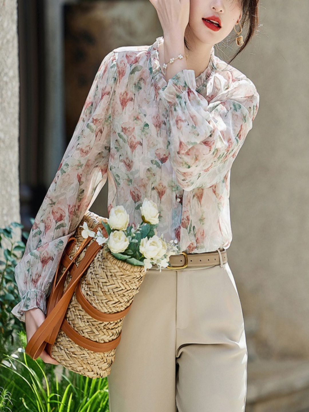 

StyleCast Floral Printed Shirt Style Top, Peach