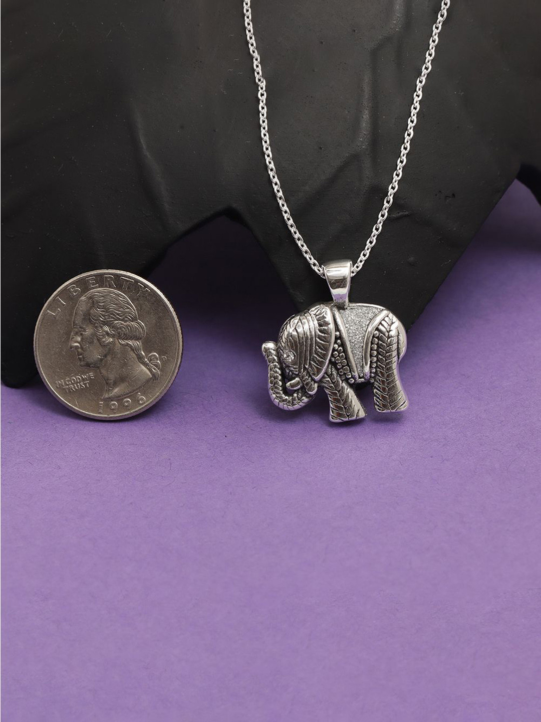 

LeCalla 925 Sterling Silver Rhodium-Plated Elephant Shaped Pendants with Chains