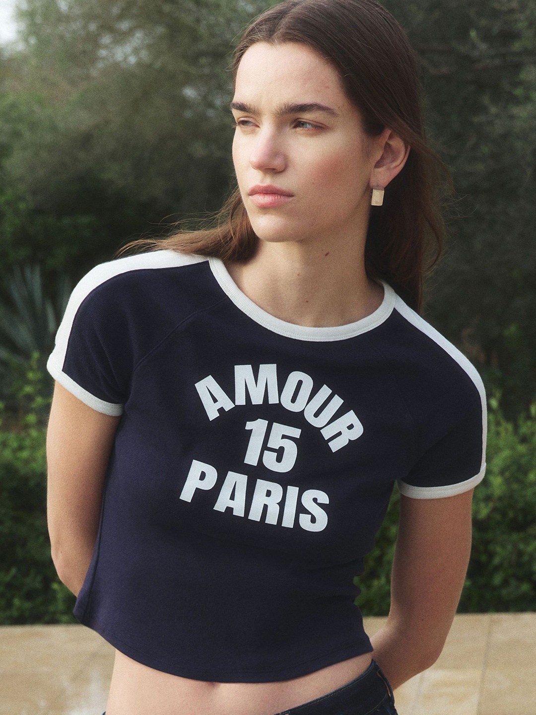

H&M Short Printed T-shirt, Navy blue