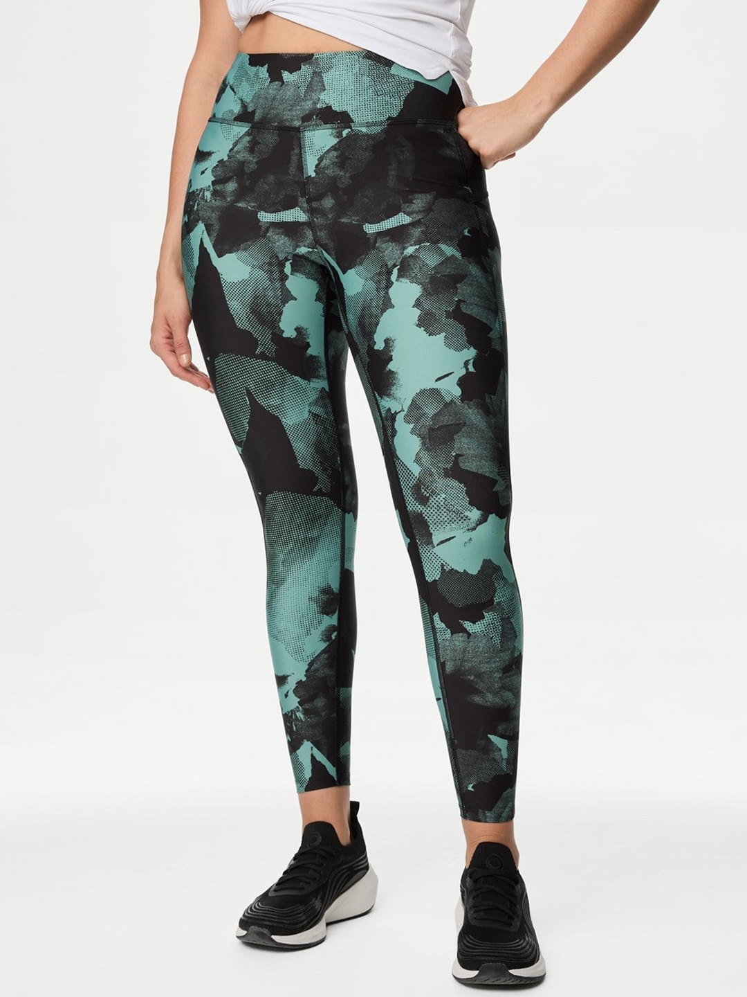 

Marks & Spencer Women Abstract Printed Ankle Length Gym Tights, Green