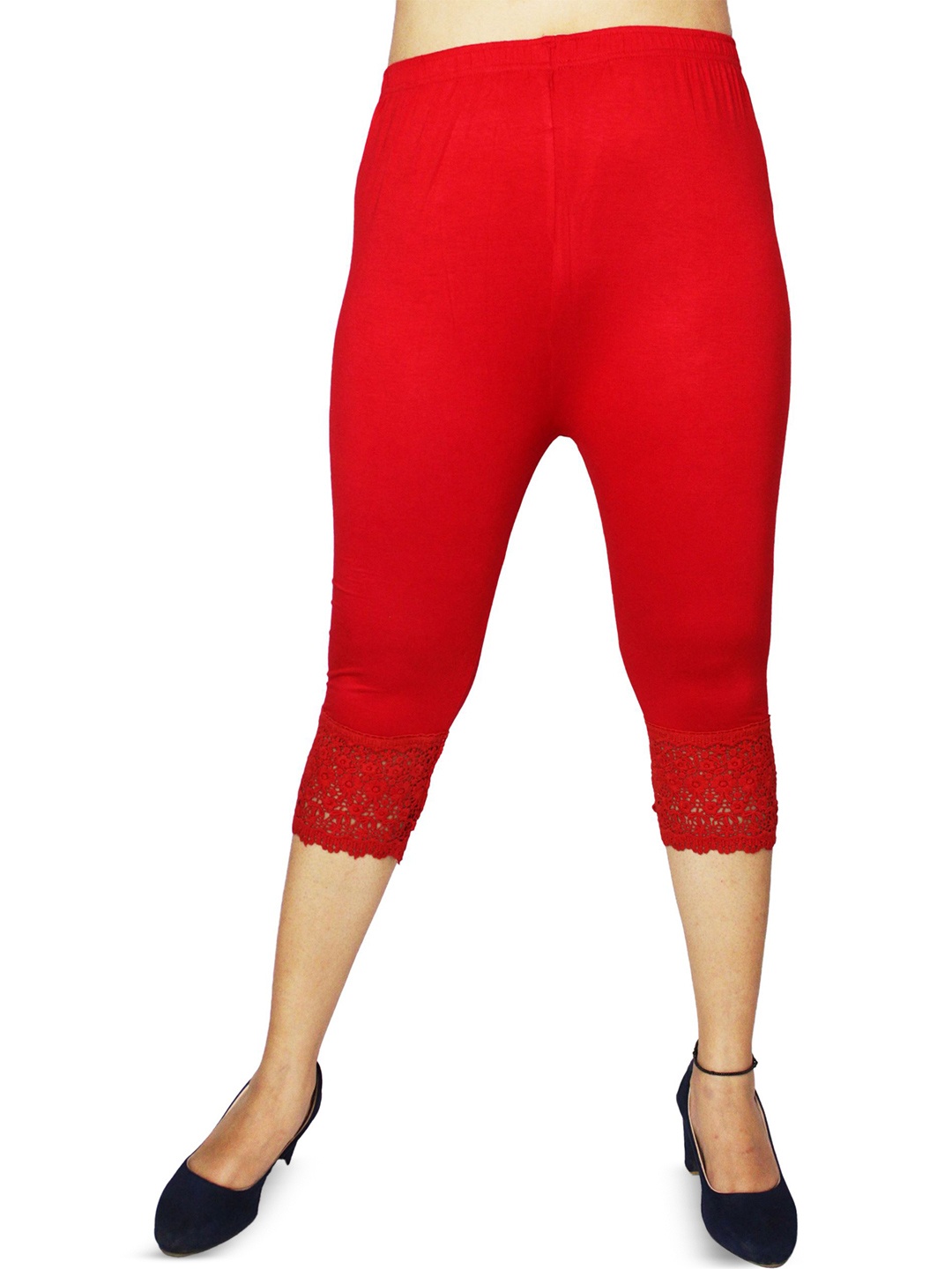 

PINK SHELL Women Cotton Mid-Rise Capris, Red