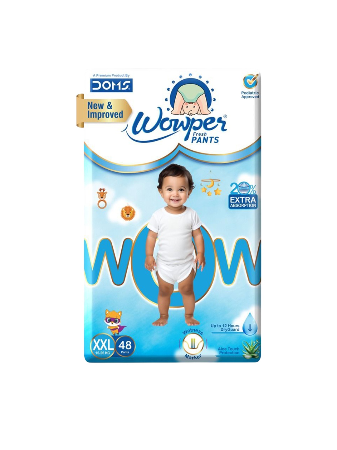 

Wowper Baby 12 Hrs Absorption Pant Style Diaper With 3D Diamond Cross Core - XXL- 48-Pcs, White