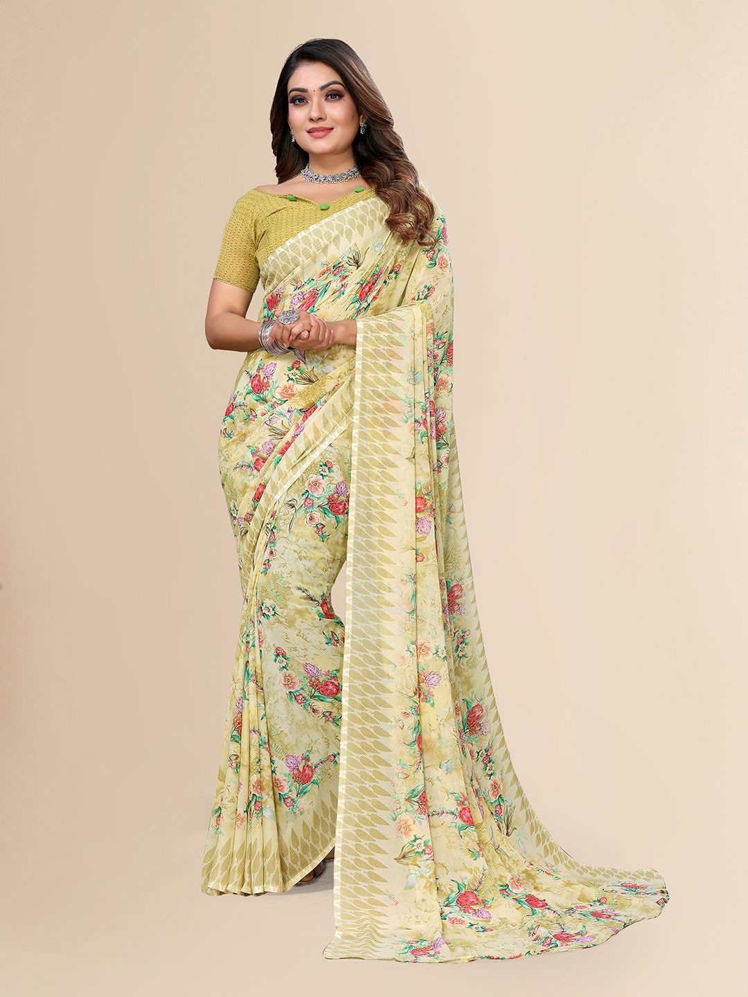

Moda Rapido Floral Poly Georgette Saree, Yellow