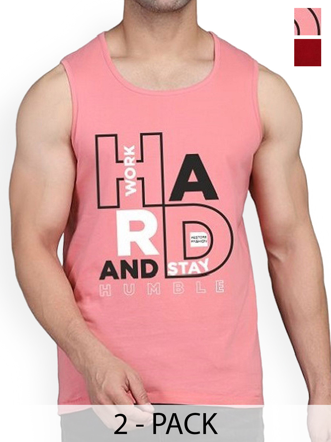 

Woostro Men Printed Pure Combed Cotton Gym Vests, Maroon