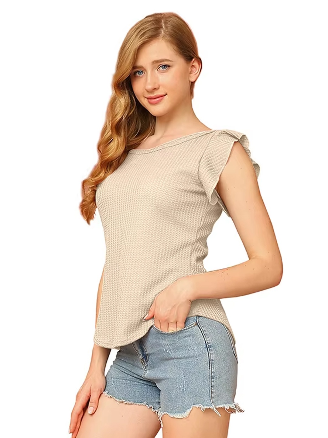 

StyleCast Women Flutter Sleeve Top, Khaki