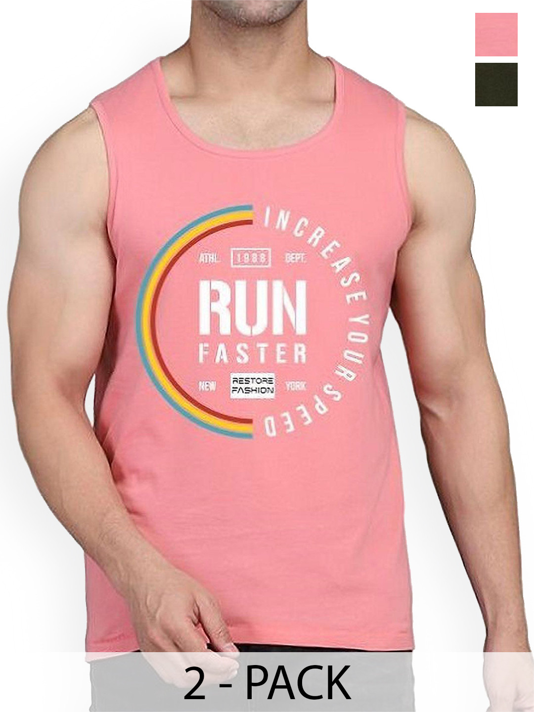 

Woostro Pack Of 2 Printed Pure Combed Cotton Gym Vests, Peach
