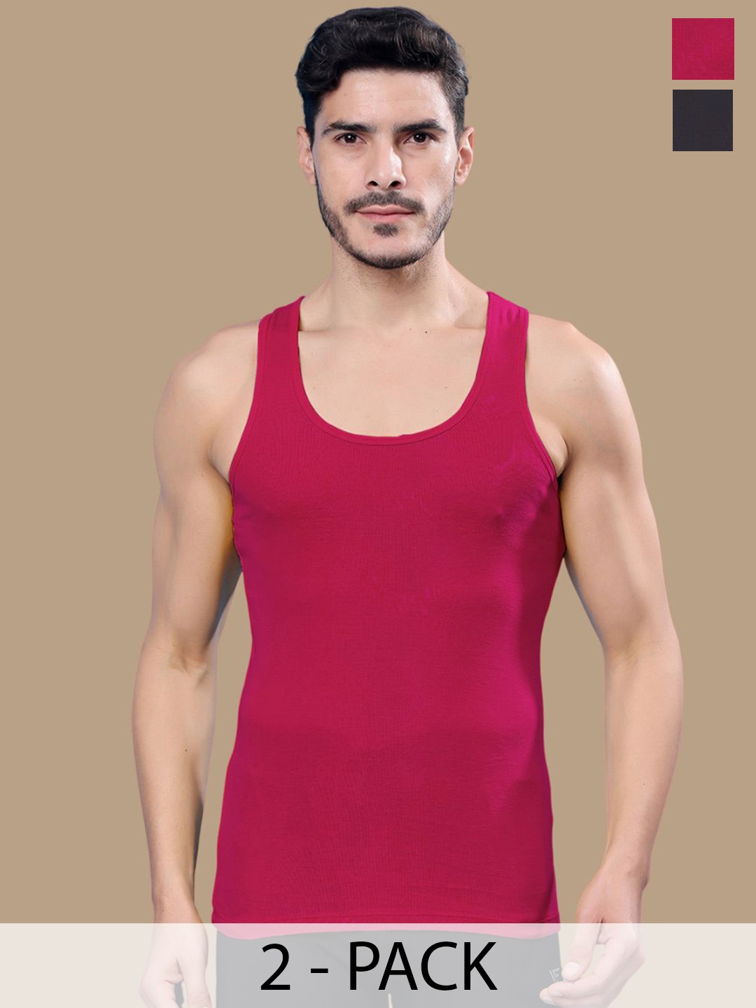 

Friskers Men Pack Of 2 Ribbed Cotton Gym Vests, Pink