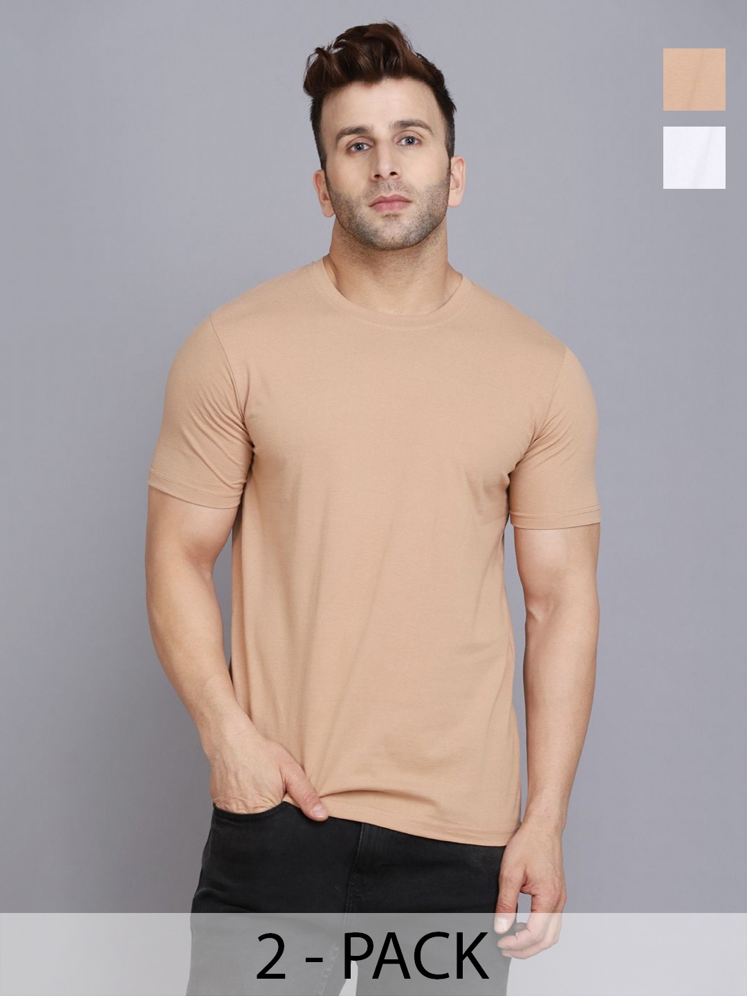 

WOOSTRO Men 2 Monochrome Slim Fit T-shirt, White