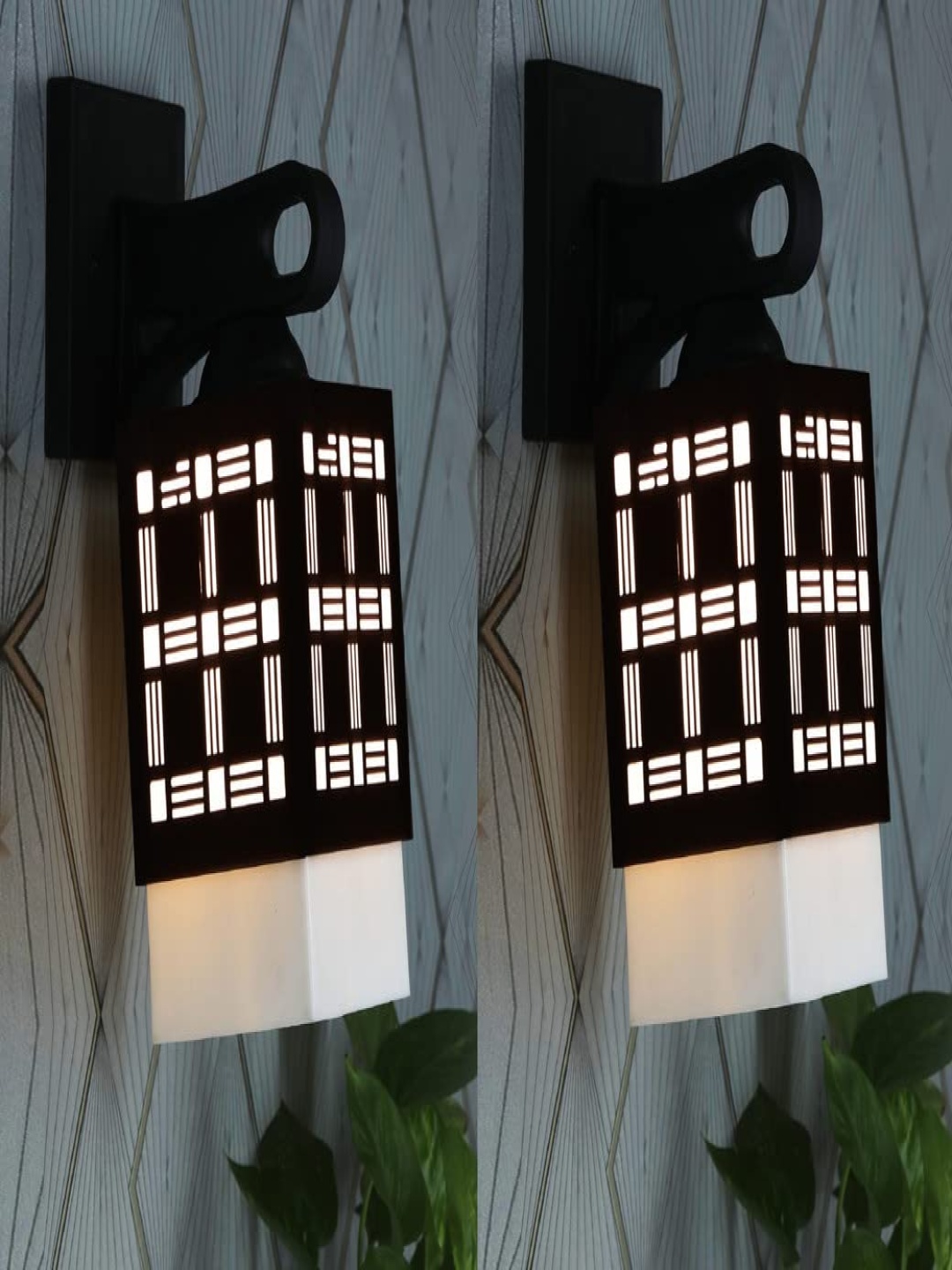 

Gojeeva Black & White 2 Pieces Textured Wooden Square Shaped Wall Lamps
