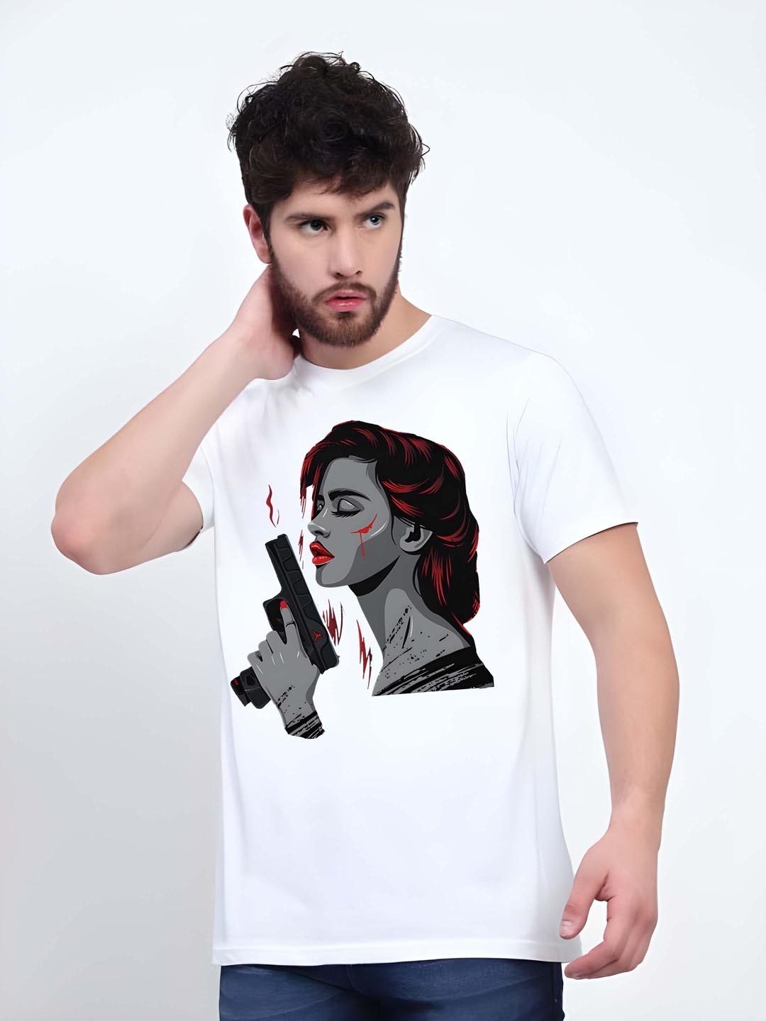 

Moda Rapido Men Graphic Printed Round Neck Cotton T-shirt, White