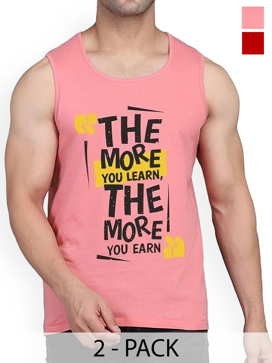 

WOOSTRO Men Pack Of 2 Printed Sleeveless Innerwear Gym Vests, Red