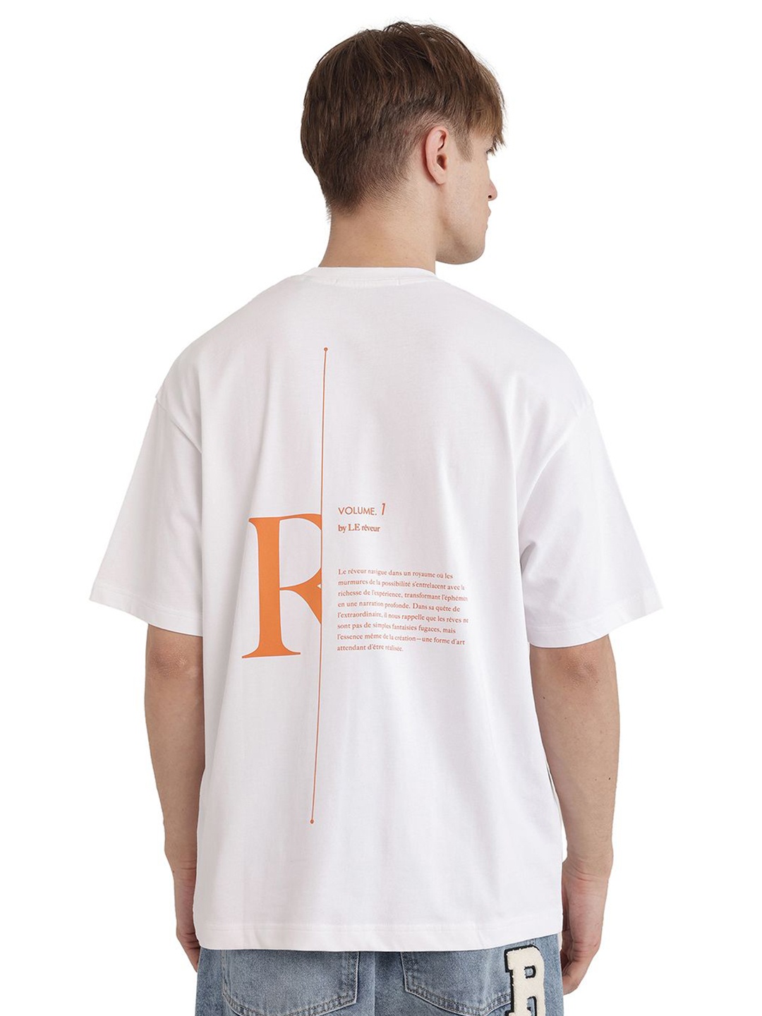 

RARE RABBIT Men Typography Printed Round Neck Cotton Oversized T-shirt, White