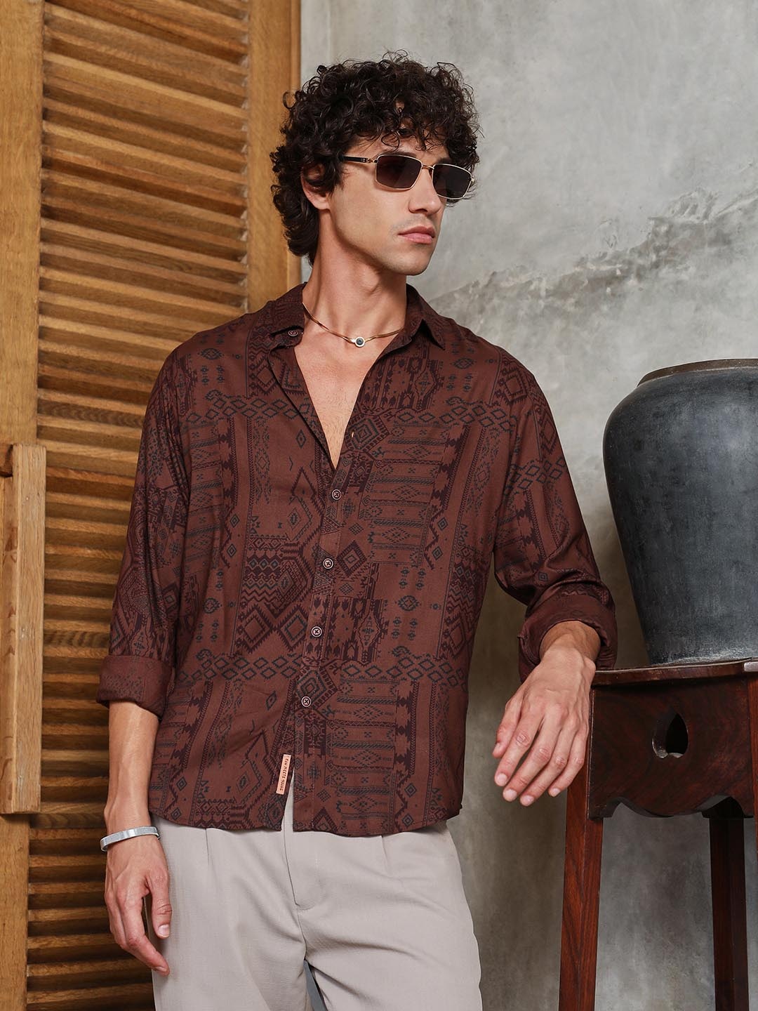 

Campus Sutra Men Comfort Opaque Printed Casual Shirt, Brown