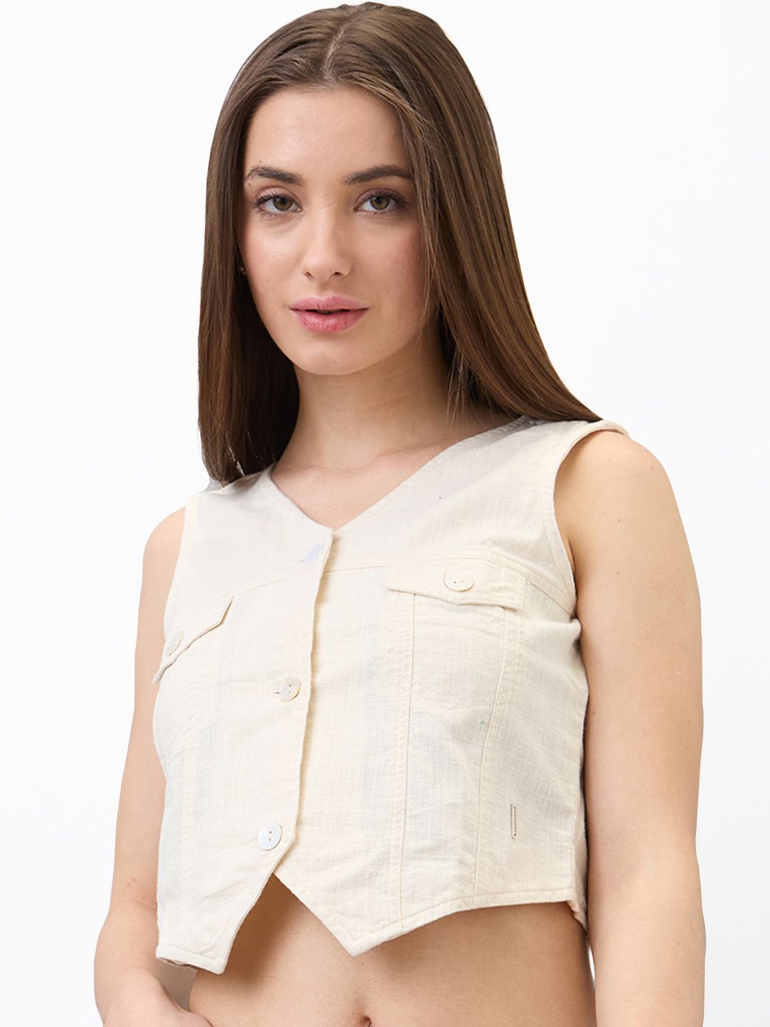 

SPYKAR Women Cotton Shirt Style Top, Beige