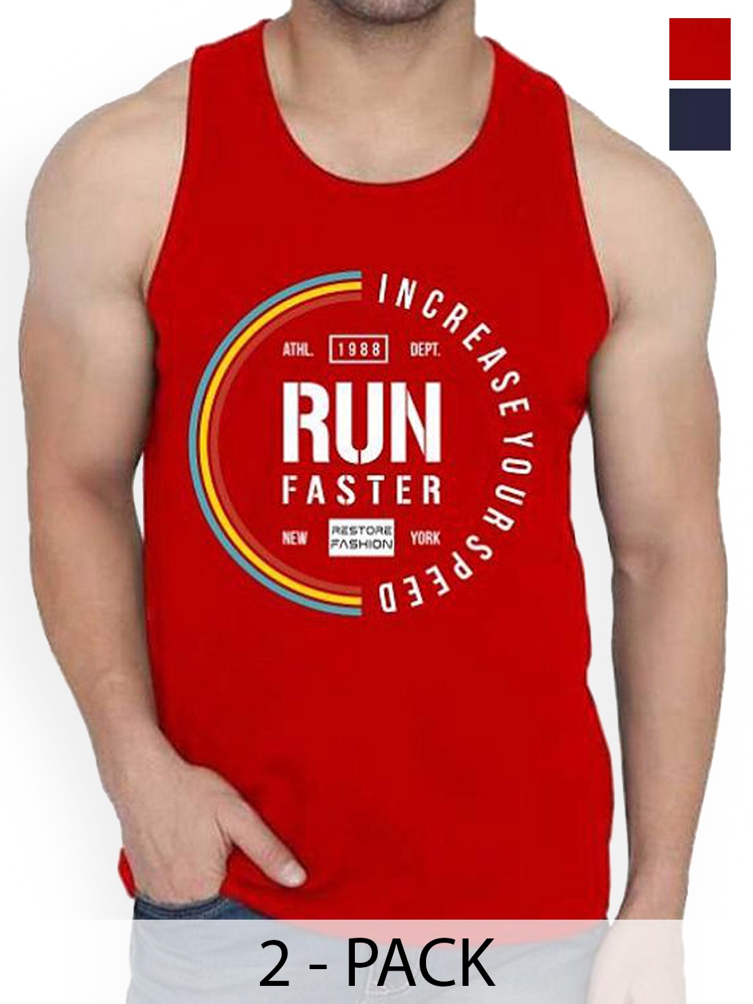 

Woostro Men Pack Of 2 Printed Cotton Gym Innerwear Vests, Red