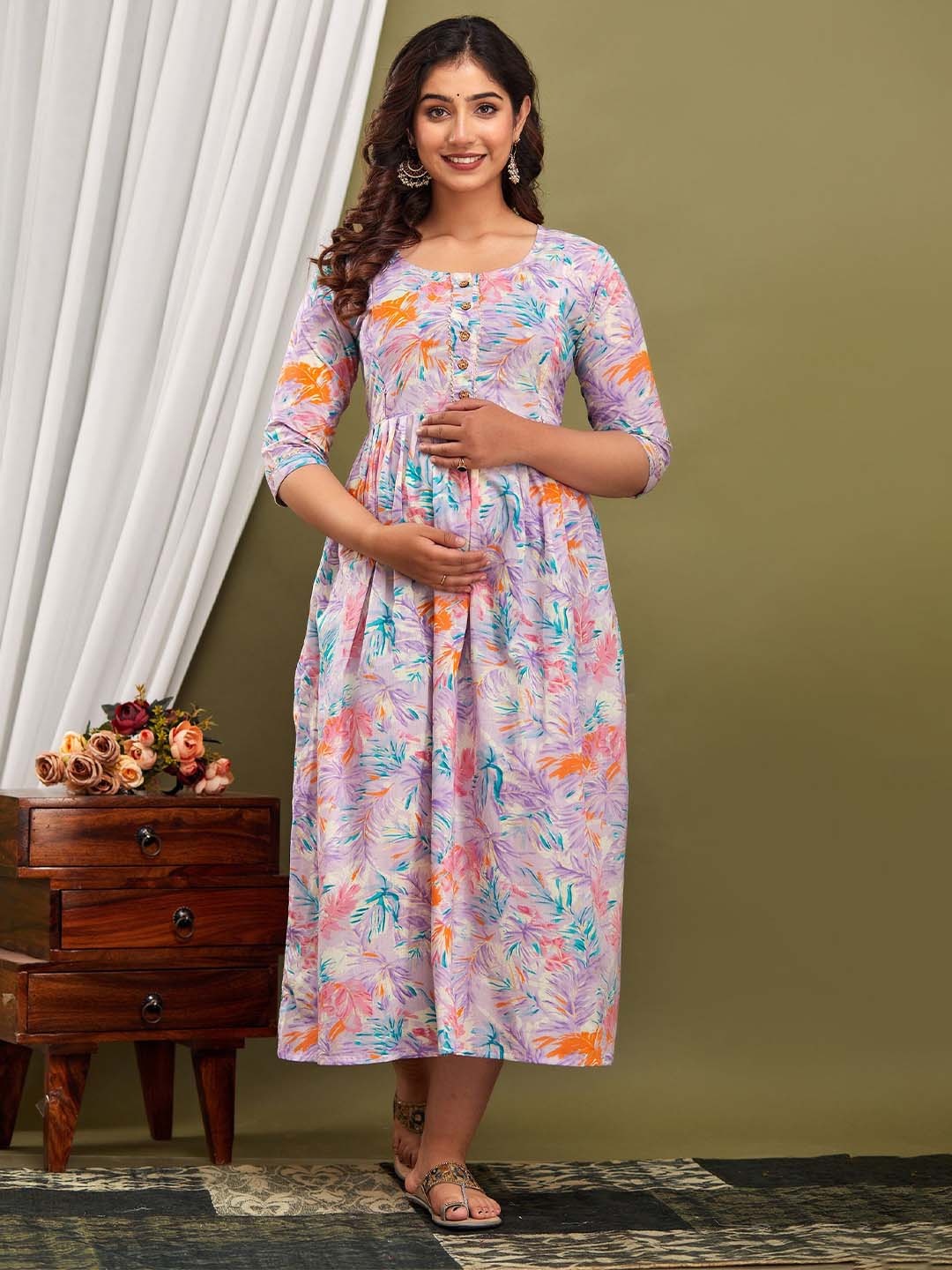 

mad fury Floral Print Maternity Maxi Dress, Off white