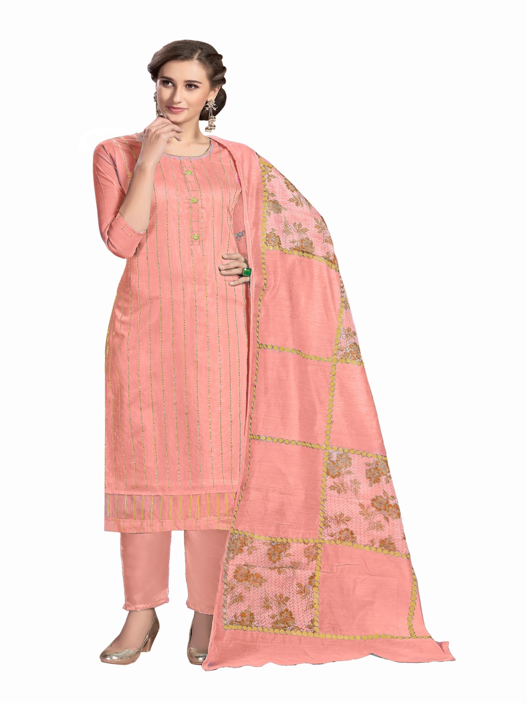 

HERE&NOW Embellished Unstitched Dress Material, Pink