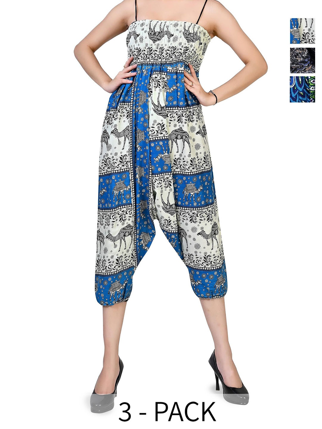 

NarNari Women Pack Of 3 Printed Mid-Rise Harem Pants, Blue
