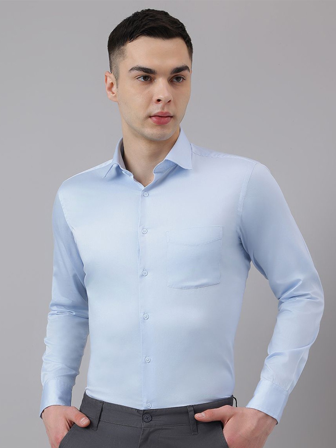 

Richlook Men Comfort Slim Fit Spread Collar Textured Cotton Casual Shirt, Blue