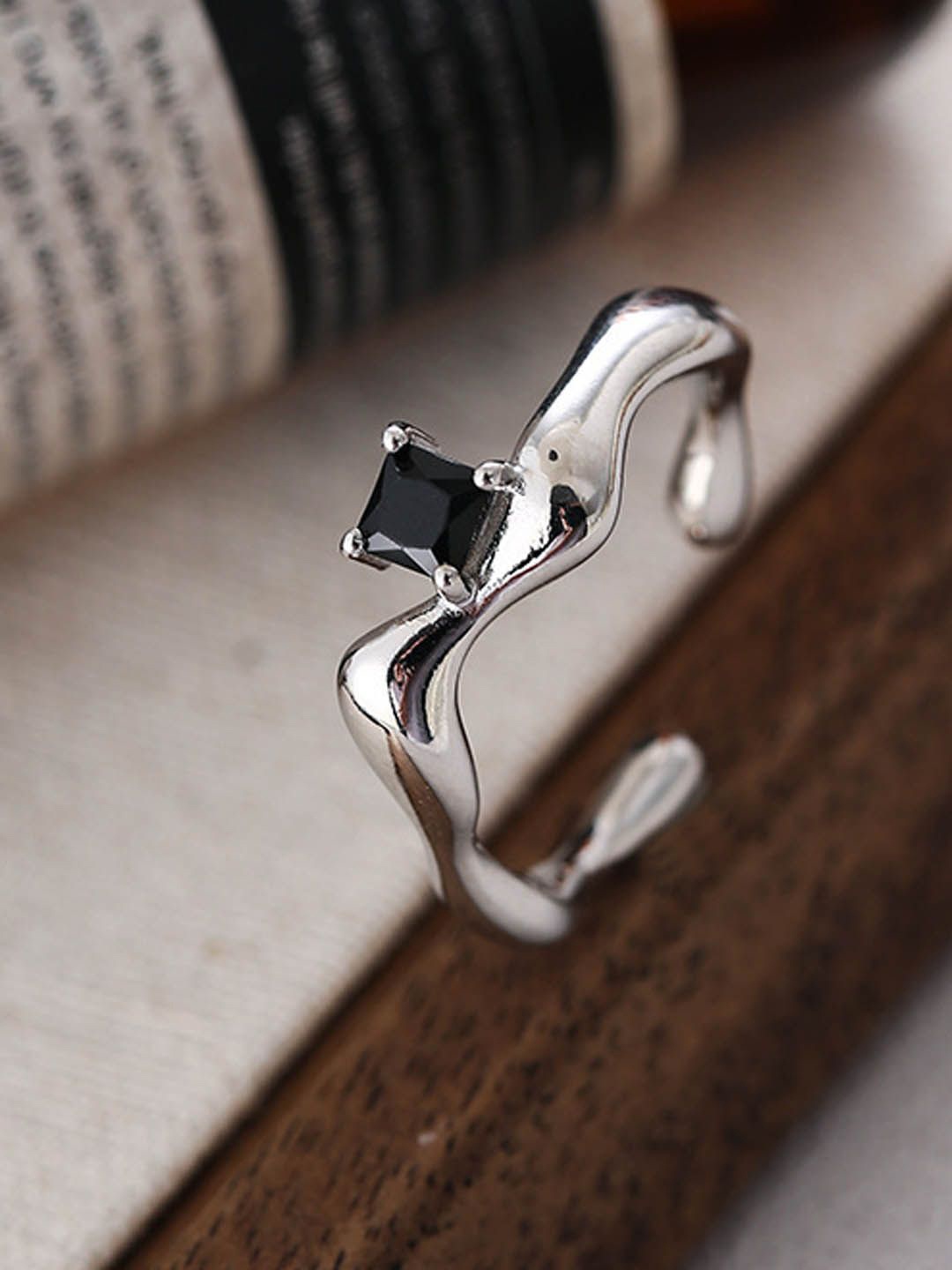 

StyleCast Silver-Toned Stone-Studded Adjustable Finger Ring