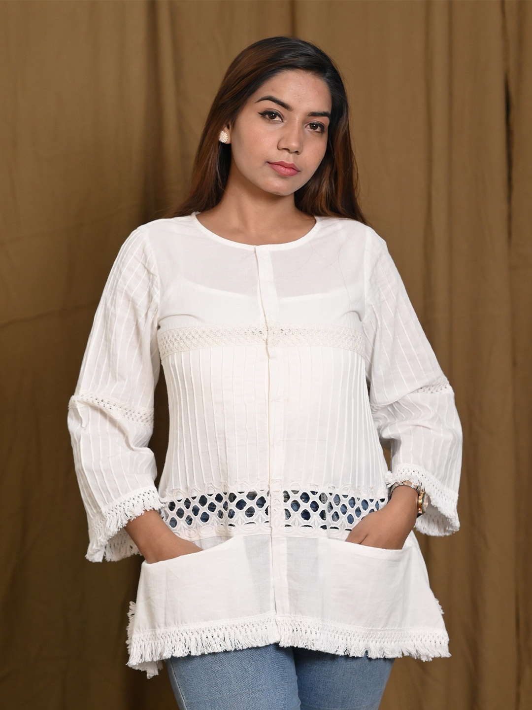 

Rashmi Shree Creation Women Self Design Cotton Top, White