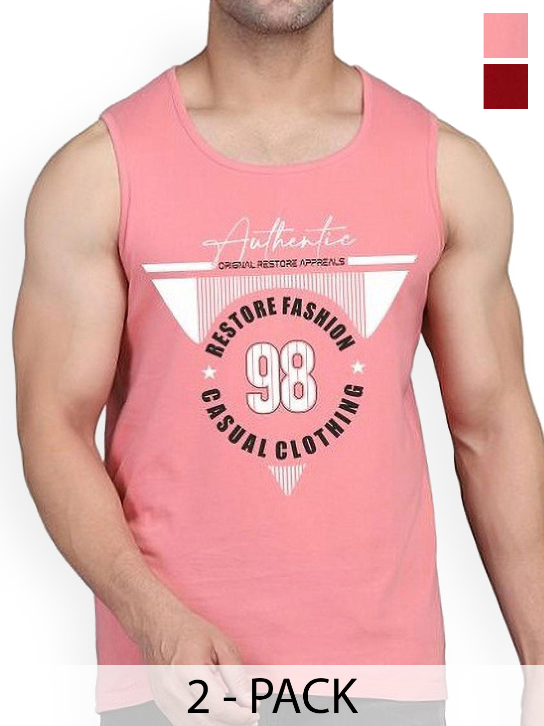 

Woostro Pack Of 2 Printed Cotton Gym Innerwear Vests, Peach