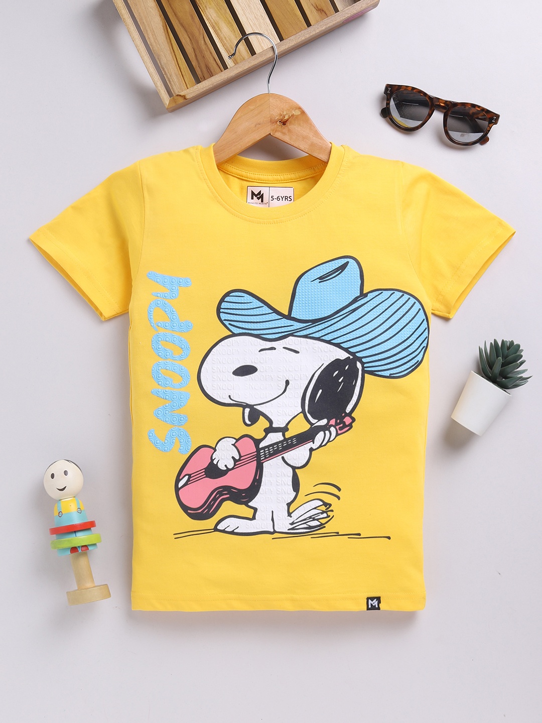 

YK X Minute Mirth Boys Snoopy Graphic Printed Pure Cotton T-shirt, Yellow