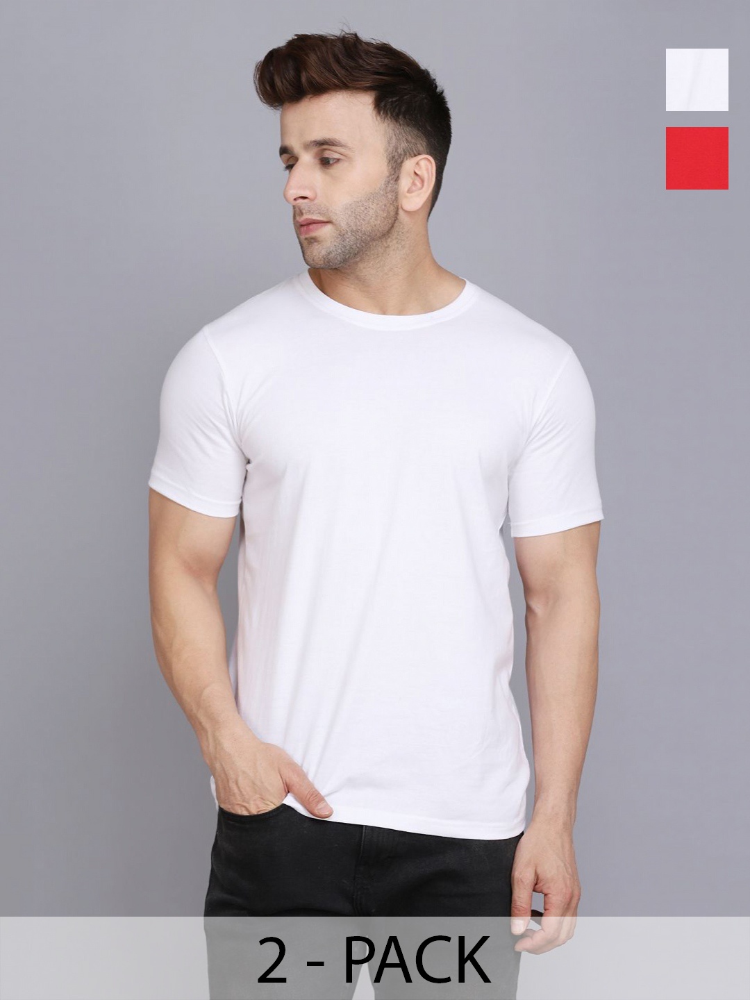 

WOOSTRO Men 2 Monochrome Slim Fit T-shirt, White