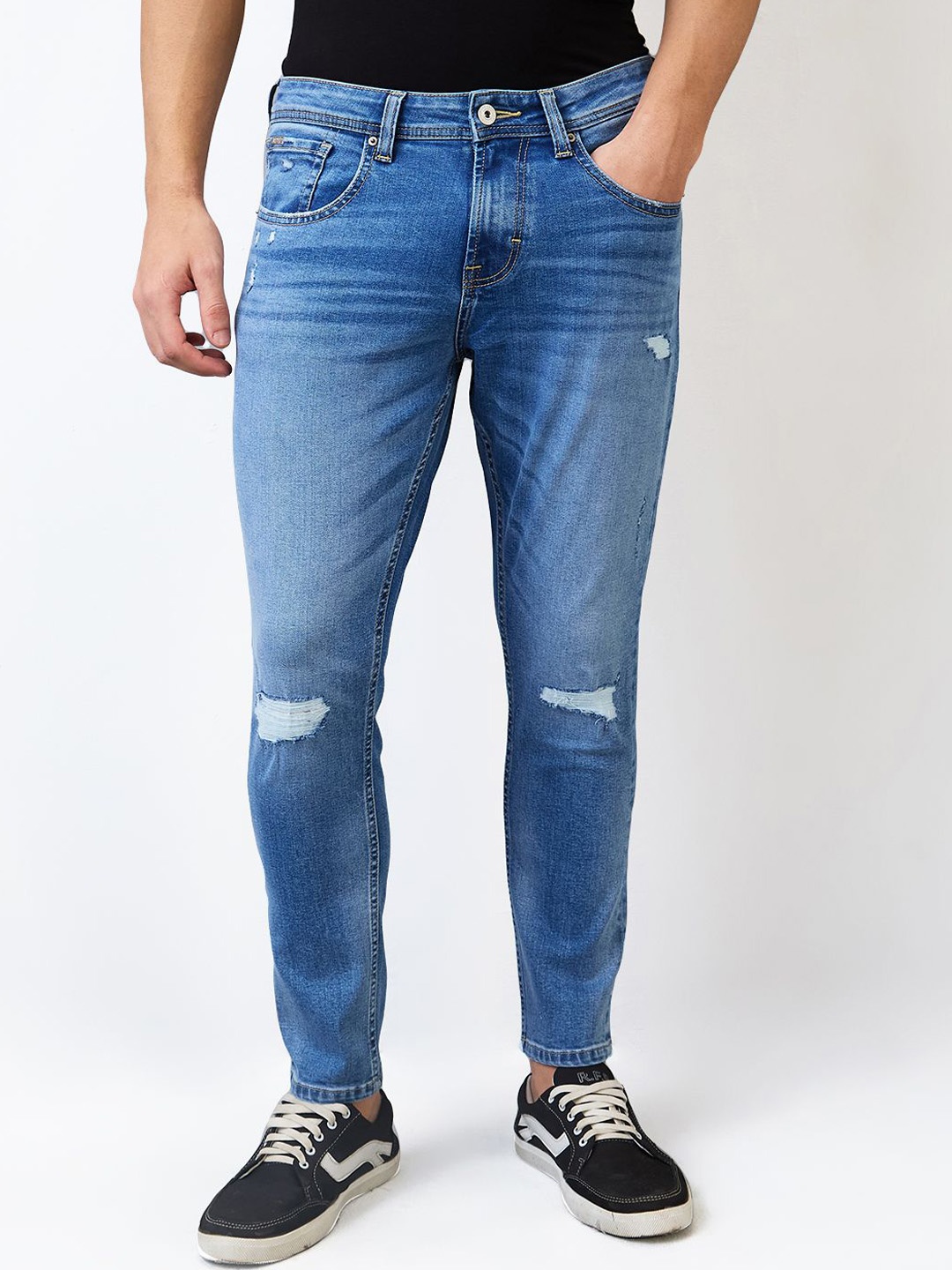 

SPYKAR Men Slim Fit Mid-Rise Mildly Distressed Jeans, Blue