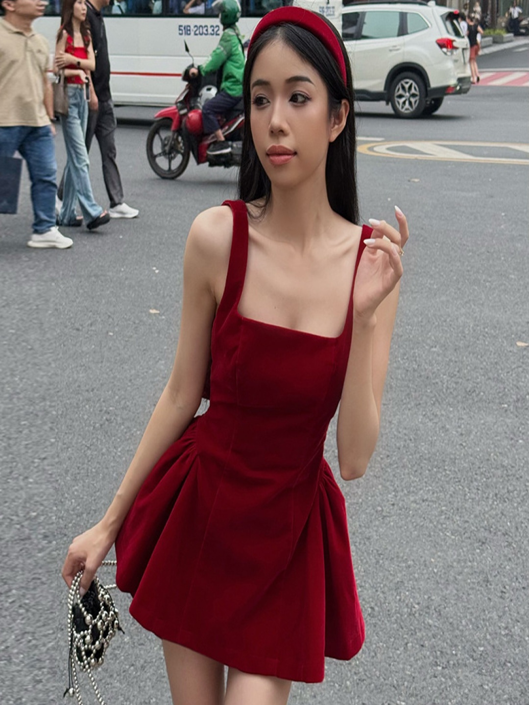 

StyleCast Women Square Neck Satin Fit & Flare Dress, Maroon