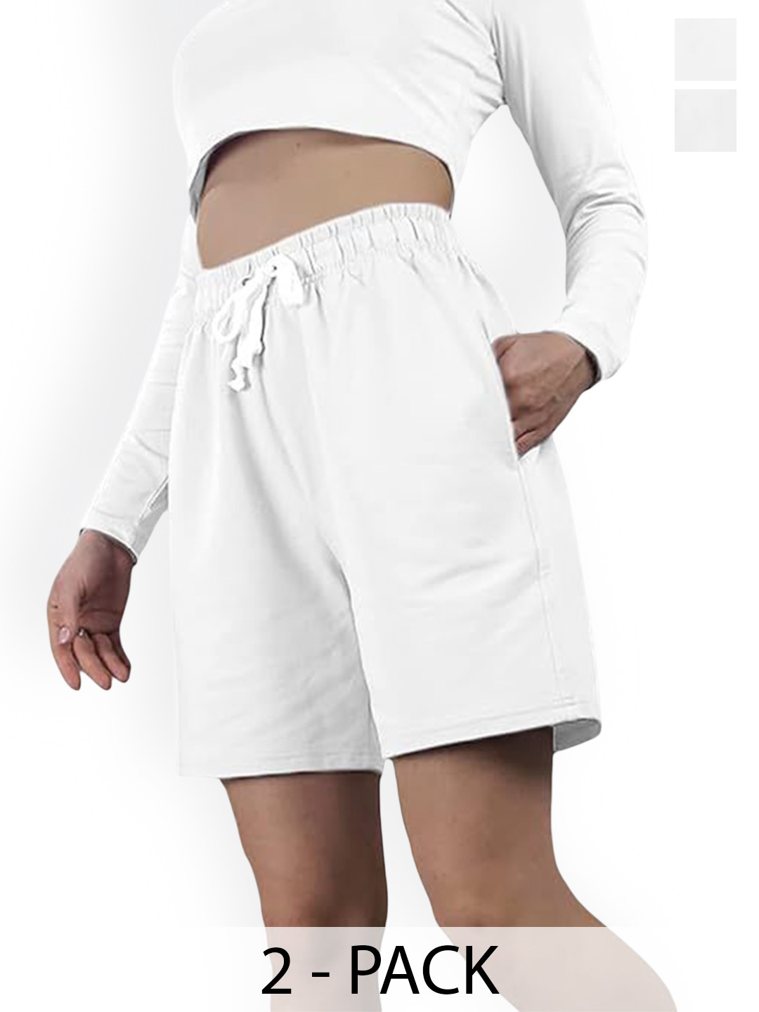 

NOTWILD Women Pack of 2 Training or Gym Regular Fit Cotton Sports Shorts, White