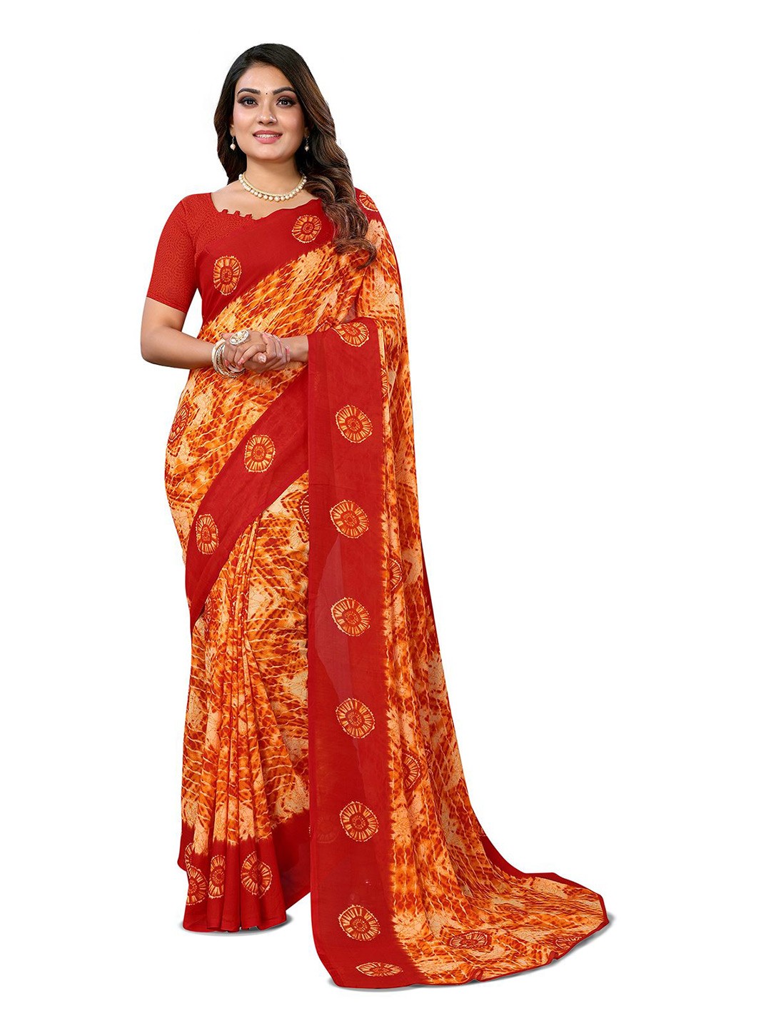 

Moda Rapido Tie and Dye Printed Saree, Red