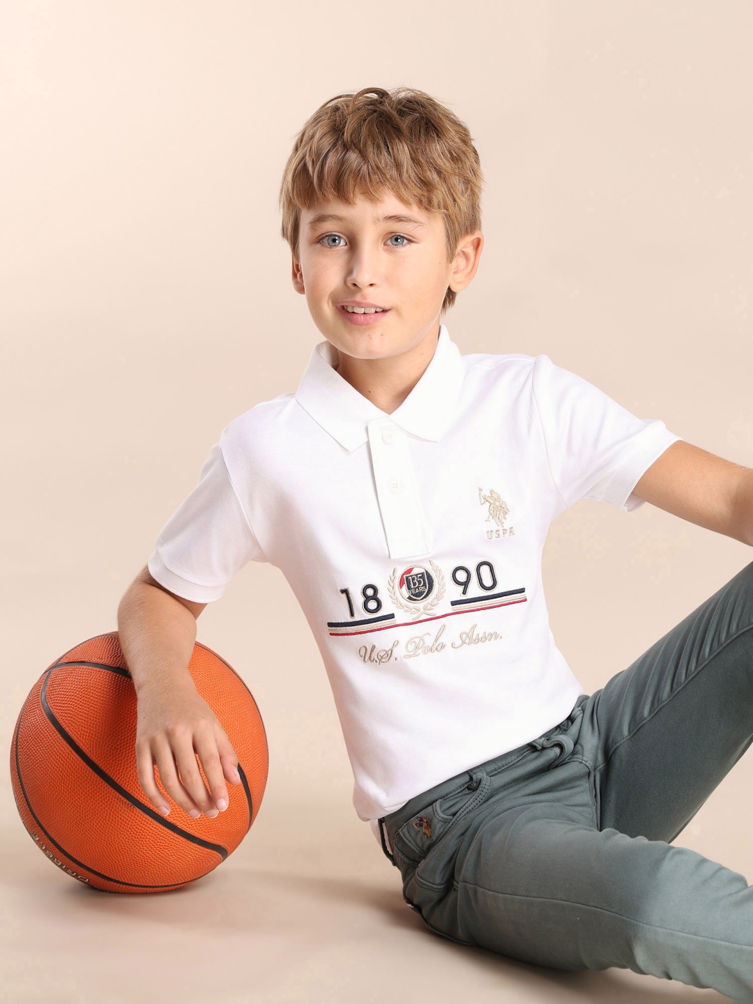 

U.S. Polo Assn. Kids Boys Brand Logo Printed Polo Collar Applique T-shirt, White