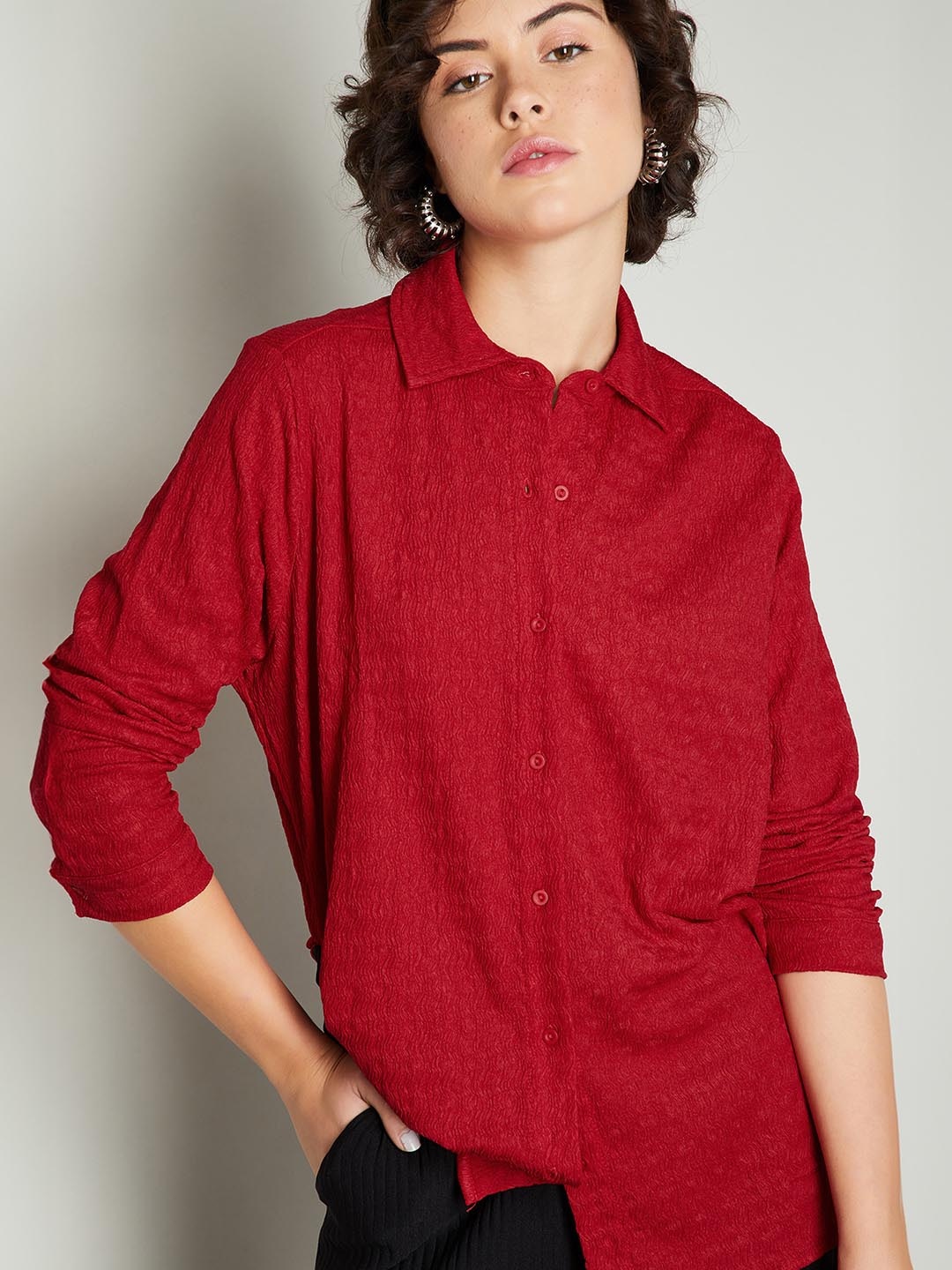 

max Women Opaque Printed Casual Shirt, Red